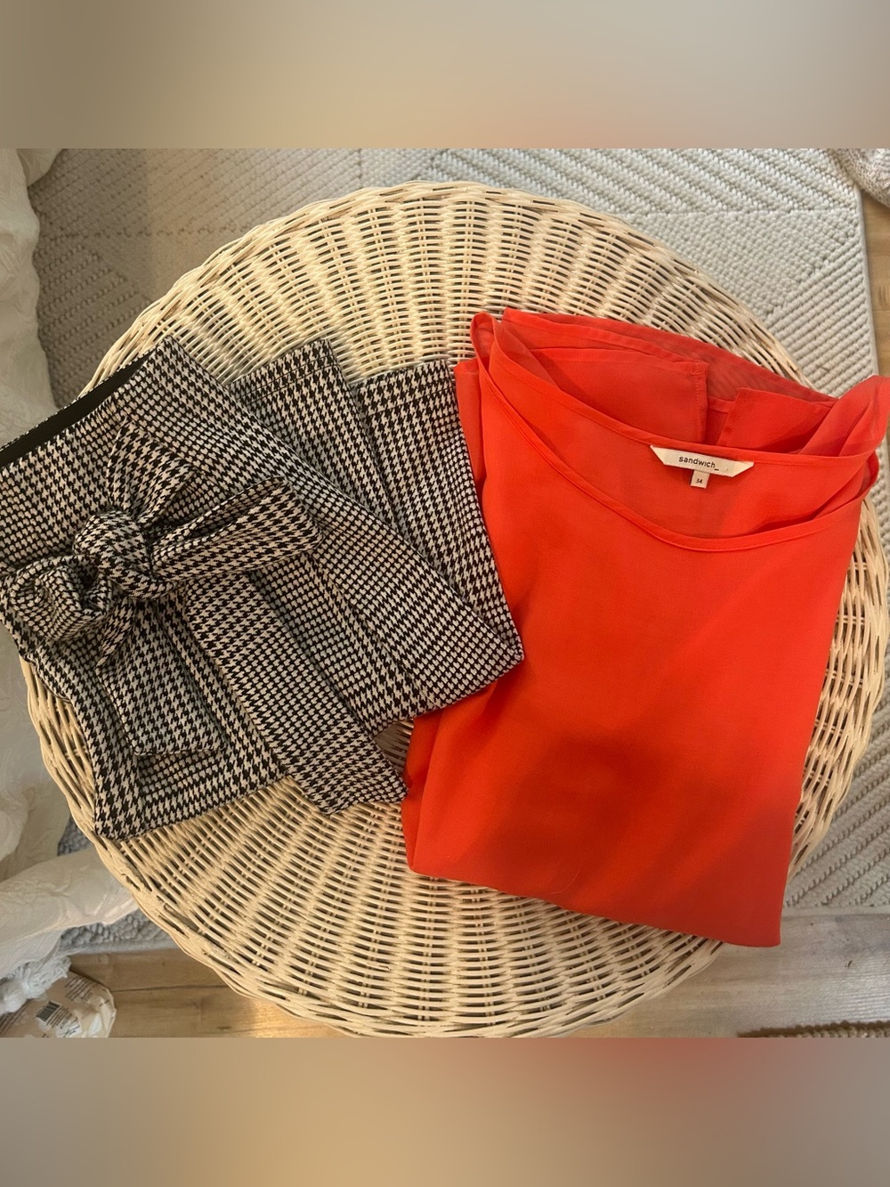✨ Chic Office Set | Sandwich_ Coral Blouse & AKA Houndstooth Mini Skirt (XS)